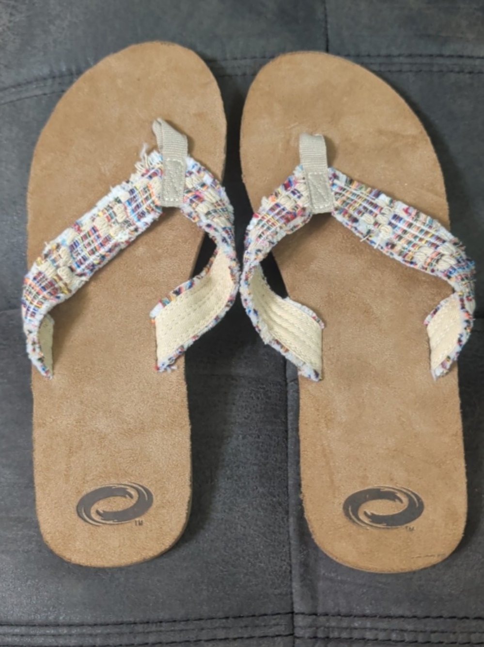 Women’s Multicolor Tweed Strap Flip Flop Sandals - Tan Footbed